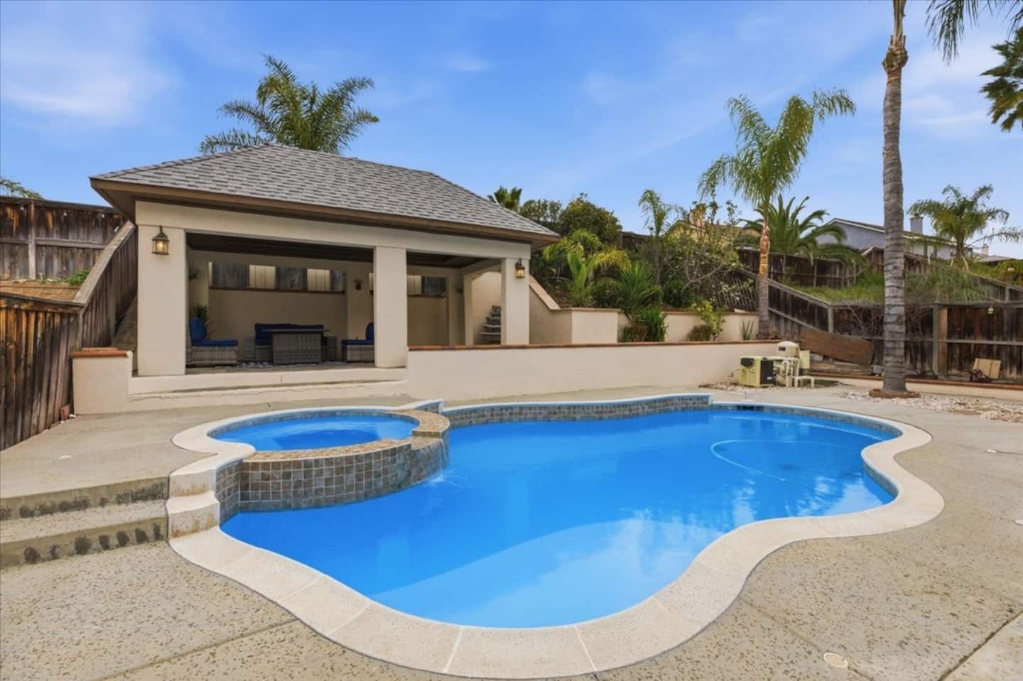 Private pool and cabana at golden hour, Murrieta