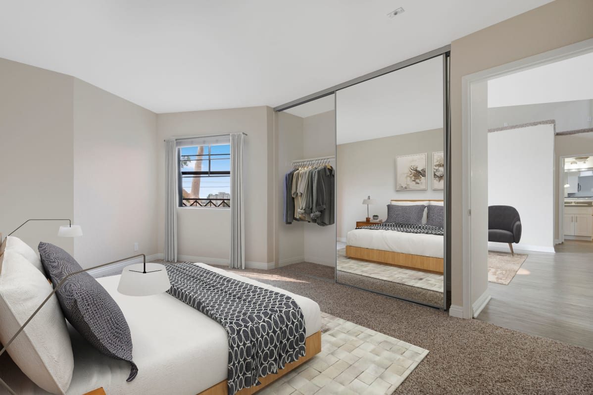 Bedroom with mirrored closet