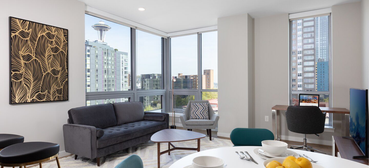 Living room with city view