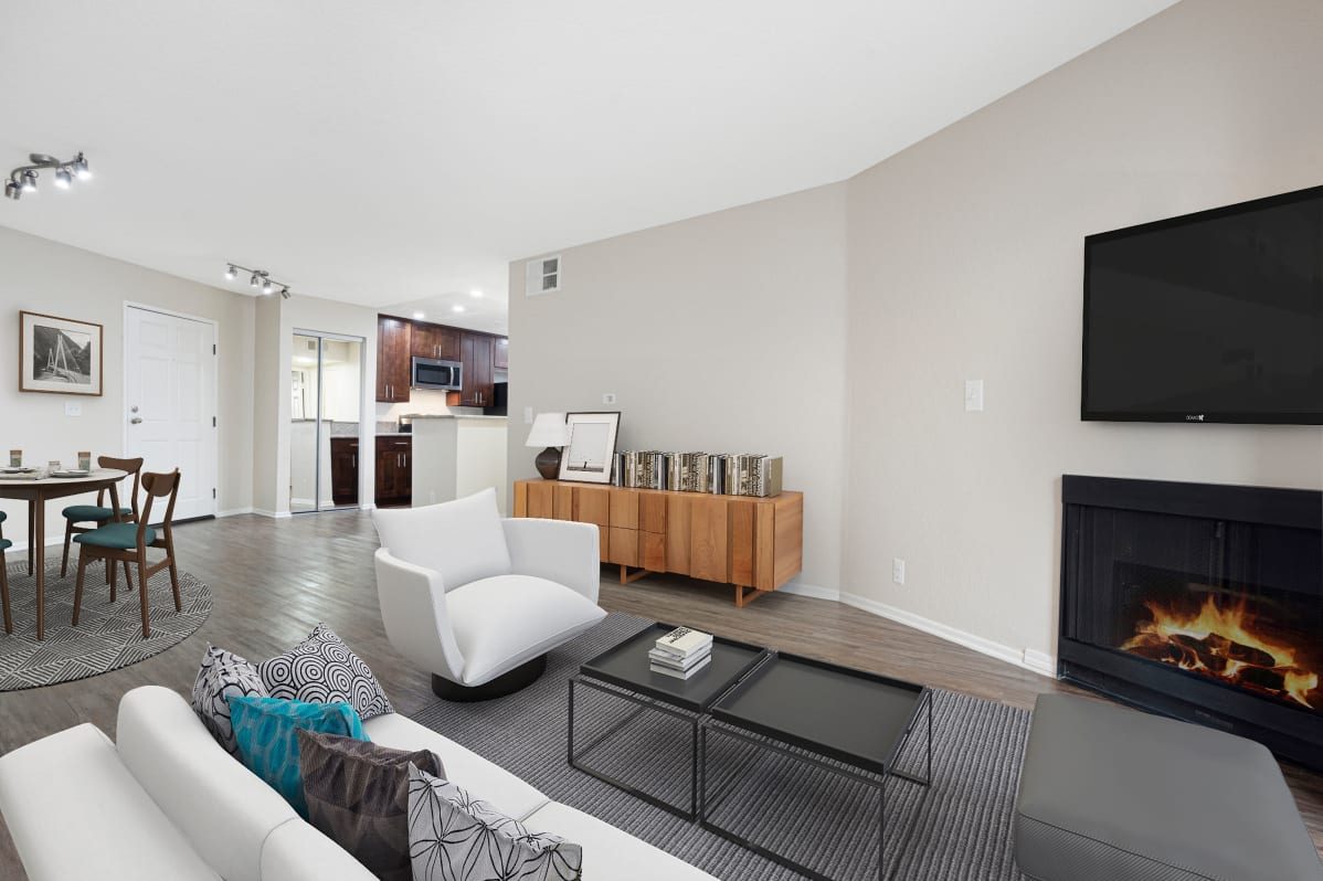 Vineyard View Residence living room with fireplace